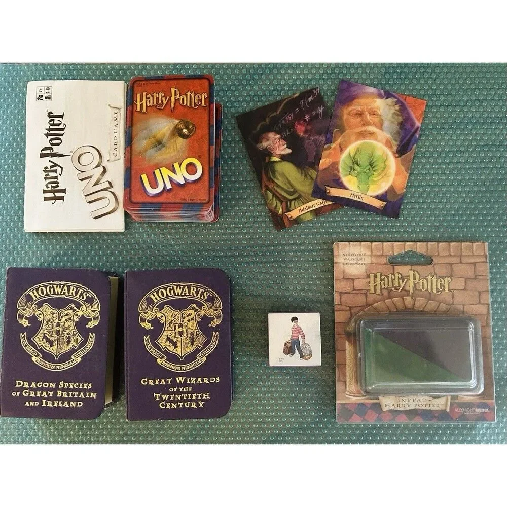 Lot of Vintage Harry‎ Potter Uno Game, Trading Cards, Ink Pad, Toy Books 2001